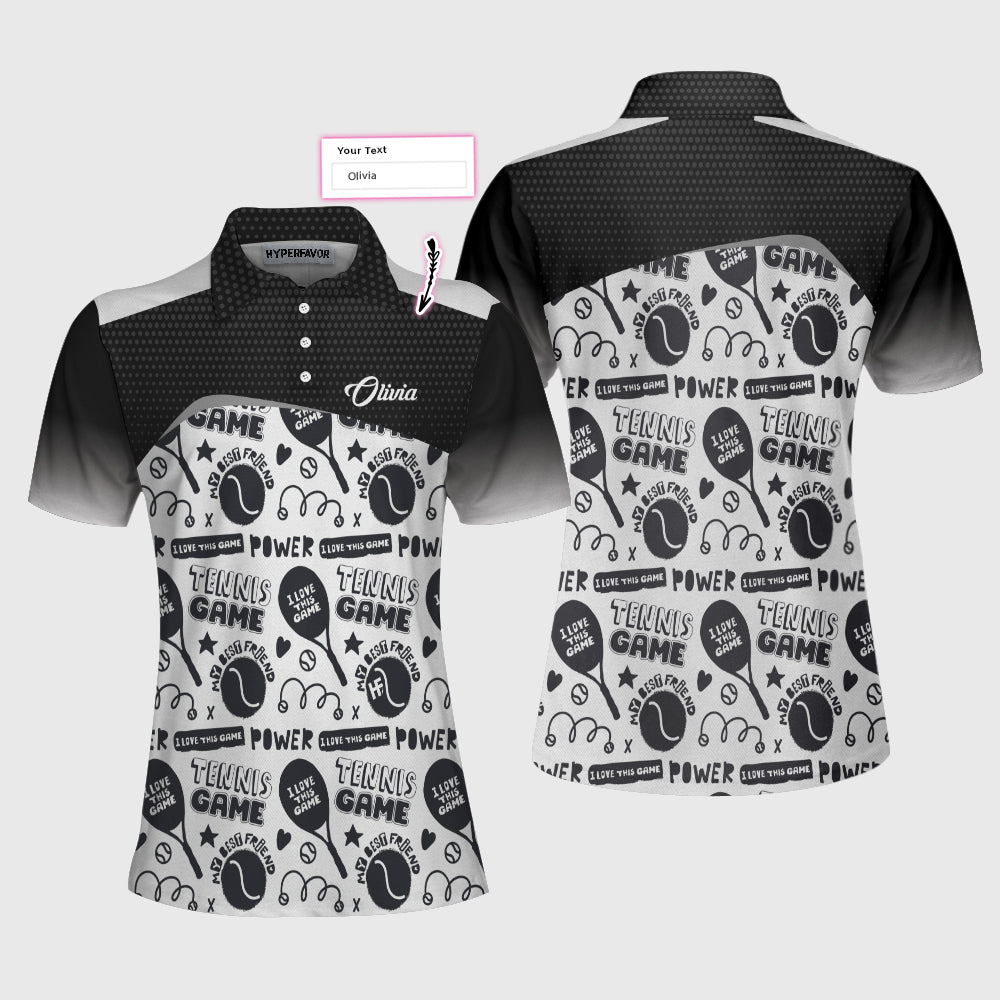 Women Polo Shirt - Black And White I Love Tennis Game Custom Short Sleeve Women Polo Shirt