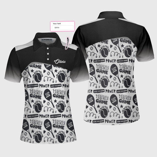 Women Polo Shirt - Black And White I Love Tennis Game Custom Short Sleeve Women Polo Shirt
