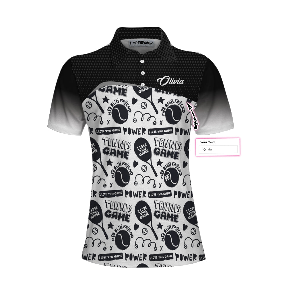Women Polo Shirt - Black And White I Love Tennis Game Custom Short Sleeve Women Polo Shirt