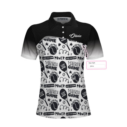 Women Polo Shirt - Black And White I Love Tennis Game Custom Short Sleeve Women Polo Shirt
