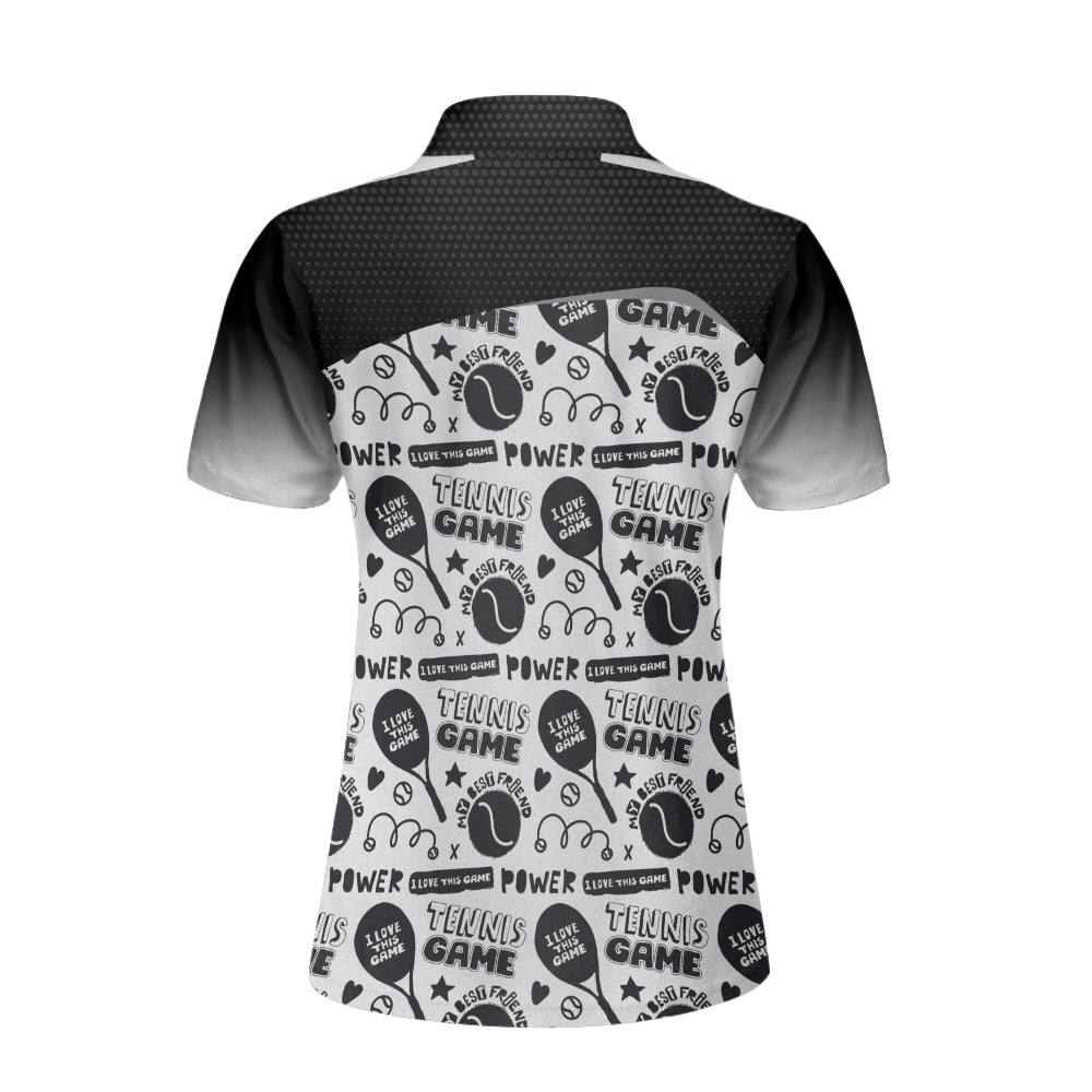 Women Polo Shirt - Black And White I Love Tennis Game Custom Short Sleeve Women Polo Shirt