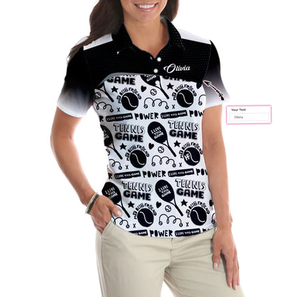 Women Polo Shirt - Black And White I Love Tennis Game Custom Short Sleeve Women Polo Shirt