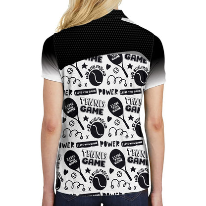 Women Polo Shirt - Black And White I Love Tennis Game Custom Short Sleeve Women Polo Shirt