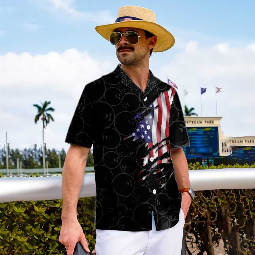 Black Bowling American Flag Hawaiian Shirt, Bowling Balls Shirt, Best Gift For Bowling Players, Friends, Family, Husband, Boyfriend