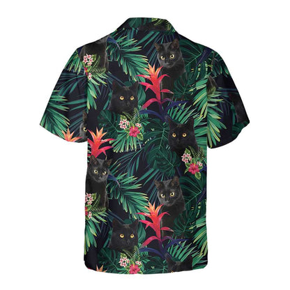 Black Cat And Tropical Pattern Hawaiian Shirt, Cat Themed Gift For Cat Lovers - Perfect Gift Husband, Wife, Boyfriend, Girlfriend, Family, Friends