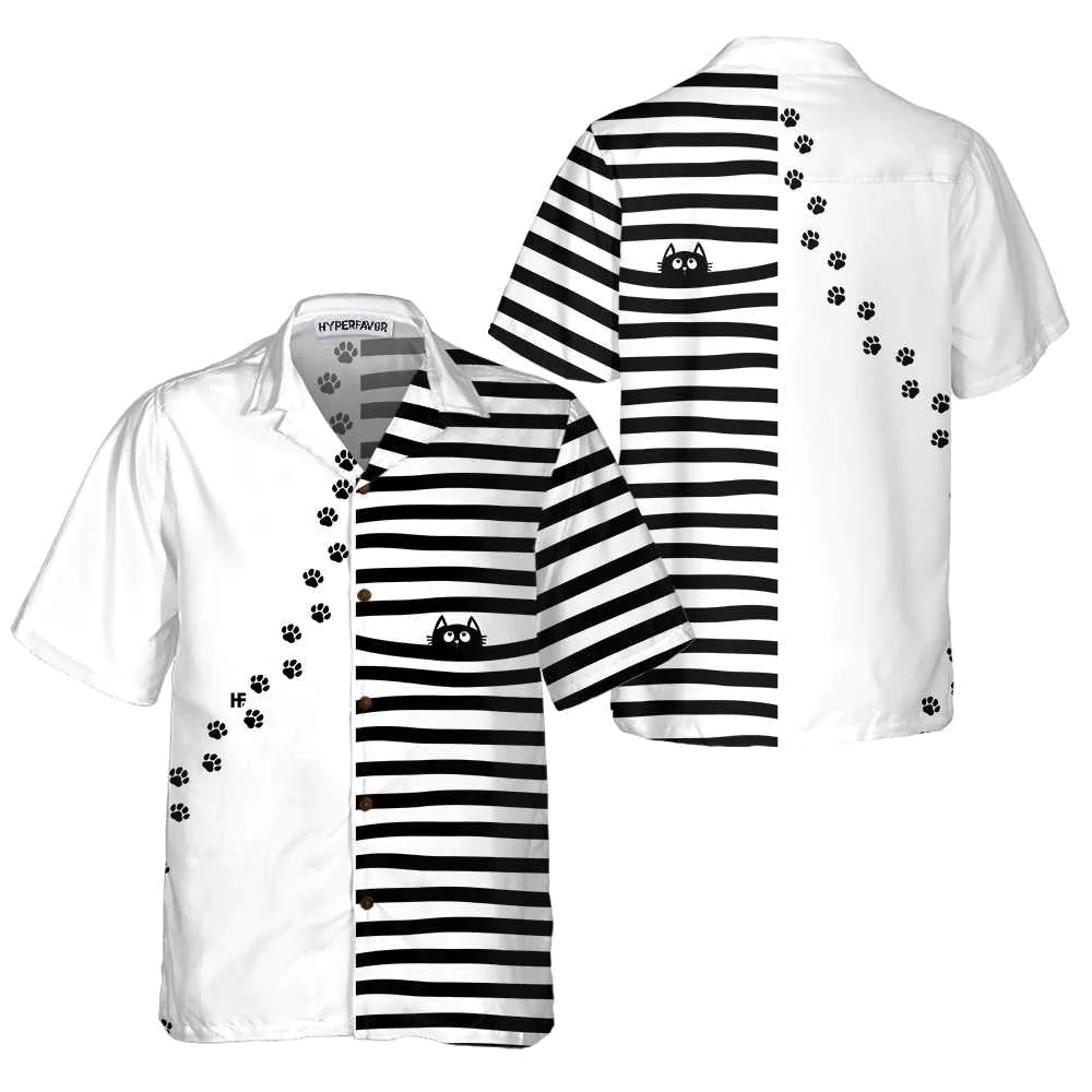 Black Cat Paw Print Hawaiian Shirt, Cat Themed Gift For Cat Lovers, Best Gift For Husband, Boyfriend, Friends, Family