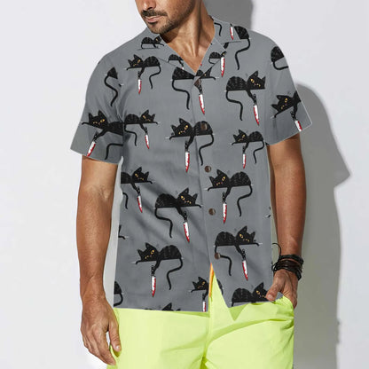 Black Cat With Knife Hawaiian Shirt, Cat Themed Gift For Cat Lovers, Husband, Boyfriend, Friends, Family
