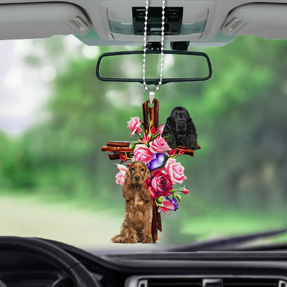 Black Cocker Spaniel Roses and Jesus Ornament - Dog Car Hanging Ornament - Gift For Dog Mom, Dog Lover, Dog Owner