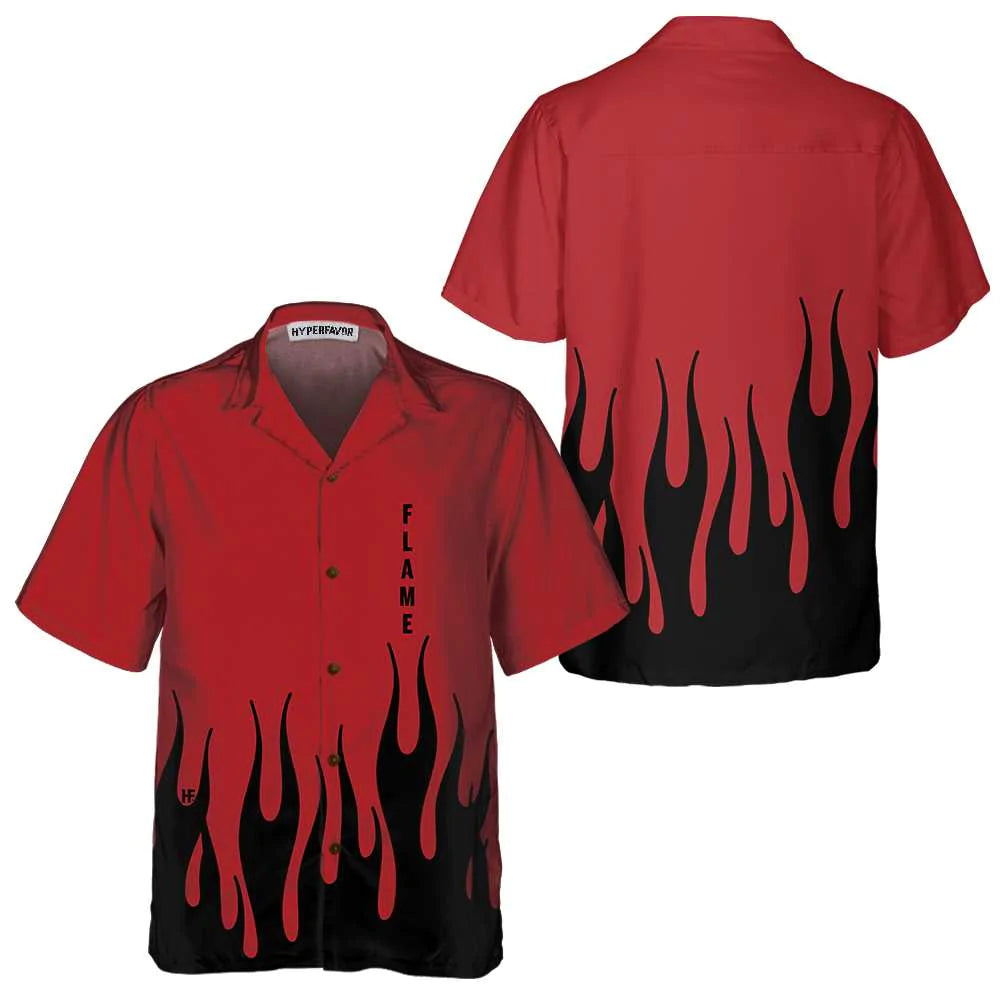 Black Flame Hawaiian Shirt, Short Sleeve Flame Shirt For Men, Flame Print Shirt, Anniversary, Valentine Gift For Husband, Boyfriend, Lovers