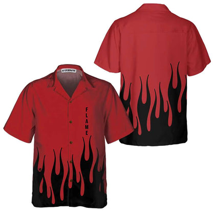Black Flame Hawaiian Shirt, Short Sleeve Flame Shirt For Men, Flame Print Shirt, Anniversary, Valentine Gift For Husband, Boyfriend, Lovers
