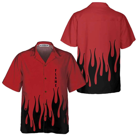 Black Flame Hawaiian Shirt, Short Sleeve Flame Shirt For Men, Flame Print Shirt, Anniversary, Valentine Gift For Husband, Boyfriend, Lovers