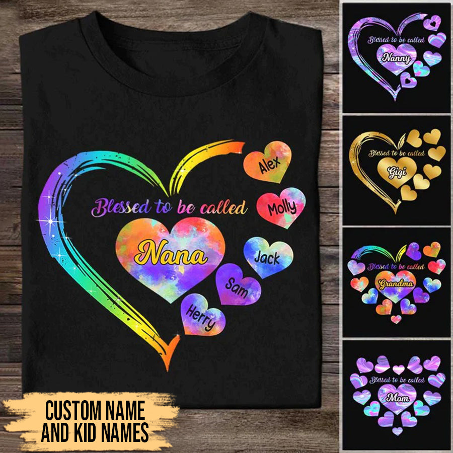 Grandma and Kids Custom Name T-shirt, Blessed To Be Called Grandma Personalized Heart Grandkids Personalized Shirt - Perfect Gift For Gigi, Nana, Mimi, Grandma