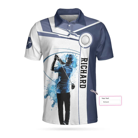 Men Polo Shirt - Blue Golf Lover Custom Polo Shirt, Personalized White And Blue Golf Shirt For Men
