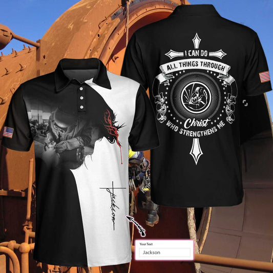 Men Polo Shirt - Boilermaker I Can Do All Things Custom Polo Shirt, Personalized Black And White Boilermaker Shirt For Men