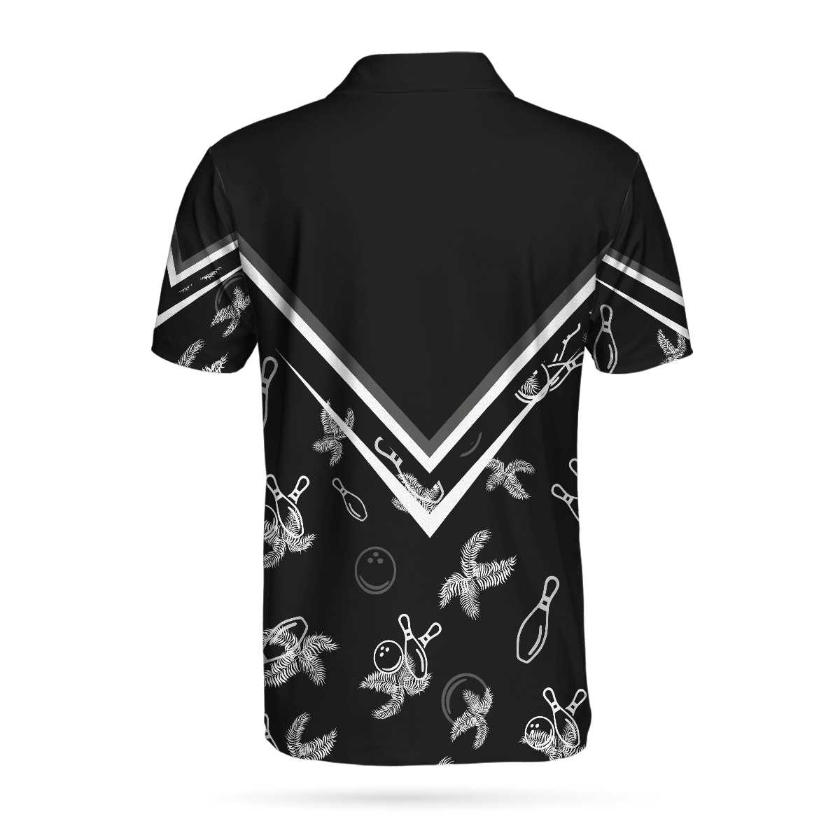 Bowling Custom Men Polo Shirt - Custom Name Monochrome Tropical Pattern, Black Bowling Personalized Polo Shirt - Perfect Gift For Friend, Family, Bowling Lovers