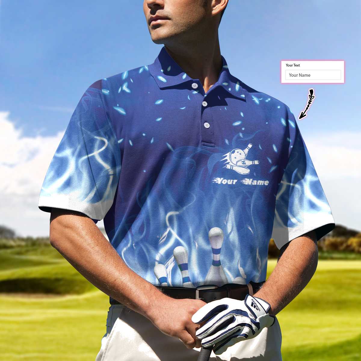 Bowling Custom Men Polo Shirt Bowling On Blue Fire Custom Polo
