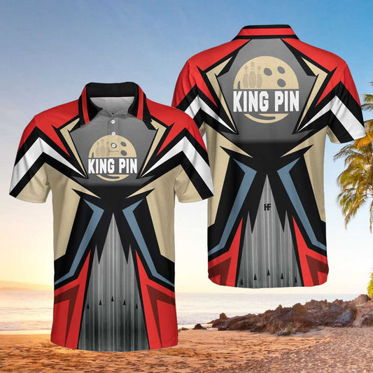 Bowling Men Polo Shirt - Bowling Red Kingpin Polo Shirt, Bowling Alley Polo Shirt - Perfect Gift For Friend, Family, Bowling Lovers