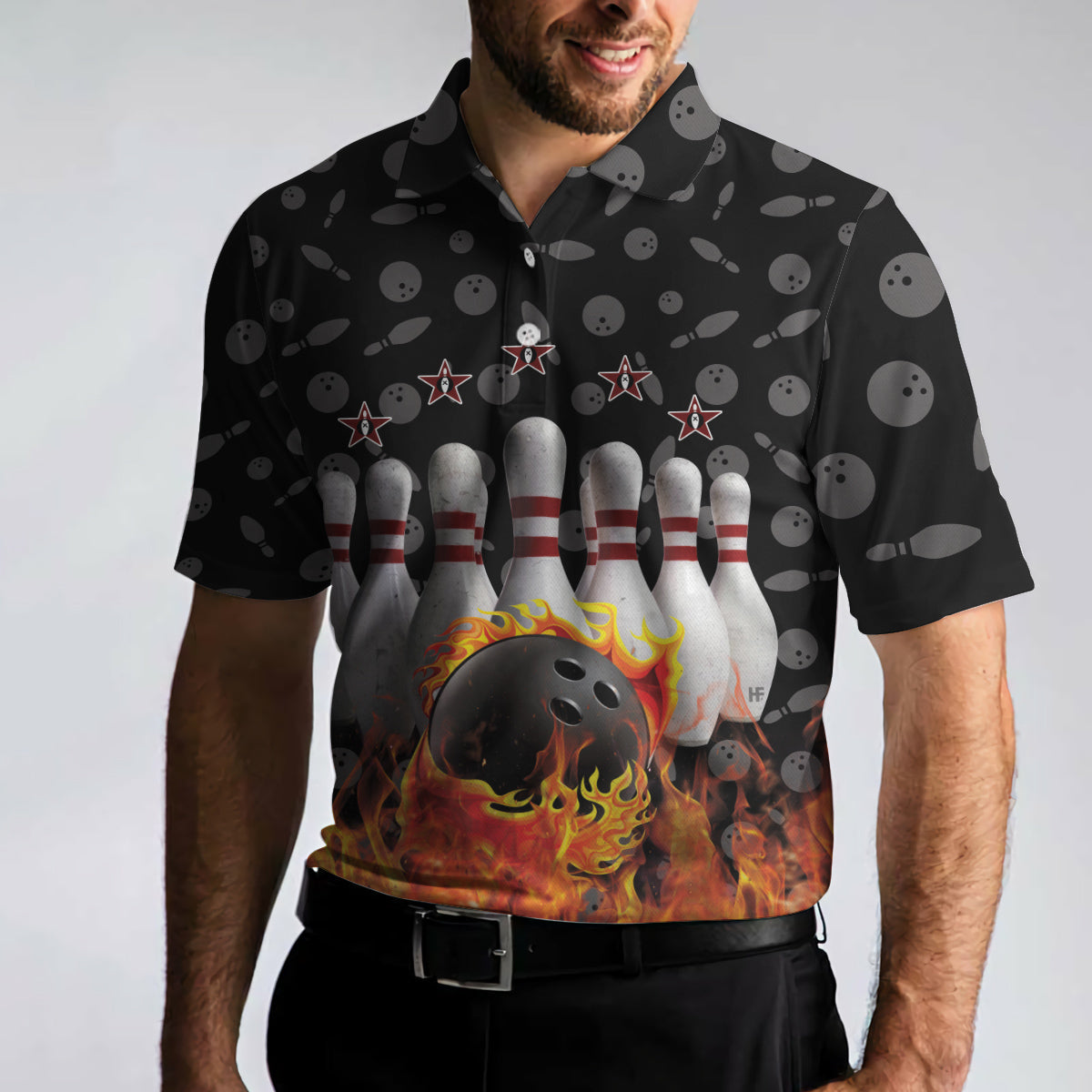Bowling Custom Men Polo Shirt - Bowling Skull Flame Custom Polo Shirt, Personalized Skull Bowling Polo Shirt - Perfect Gift For Friend, Family, Bowling Lovers