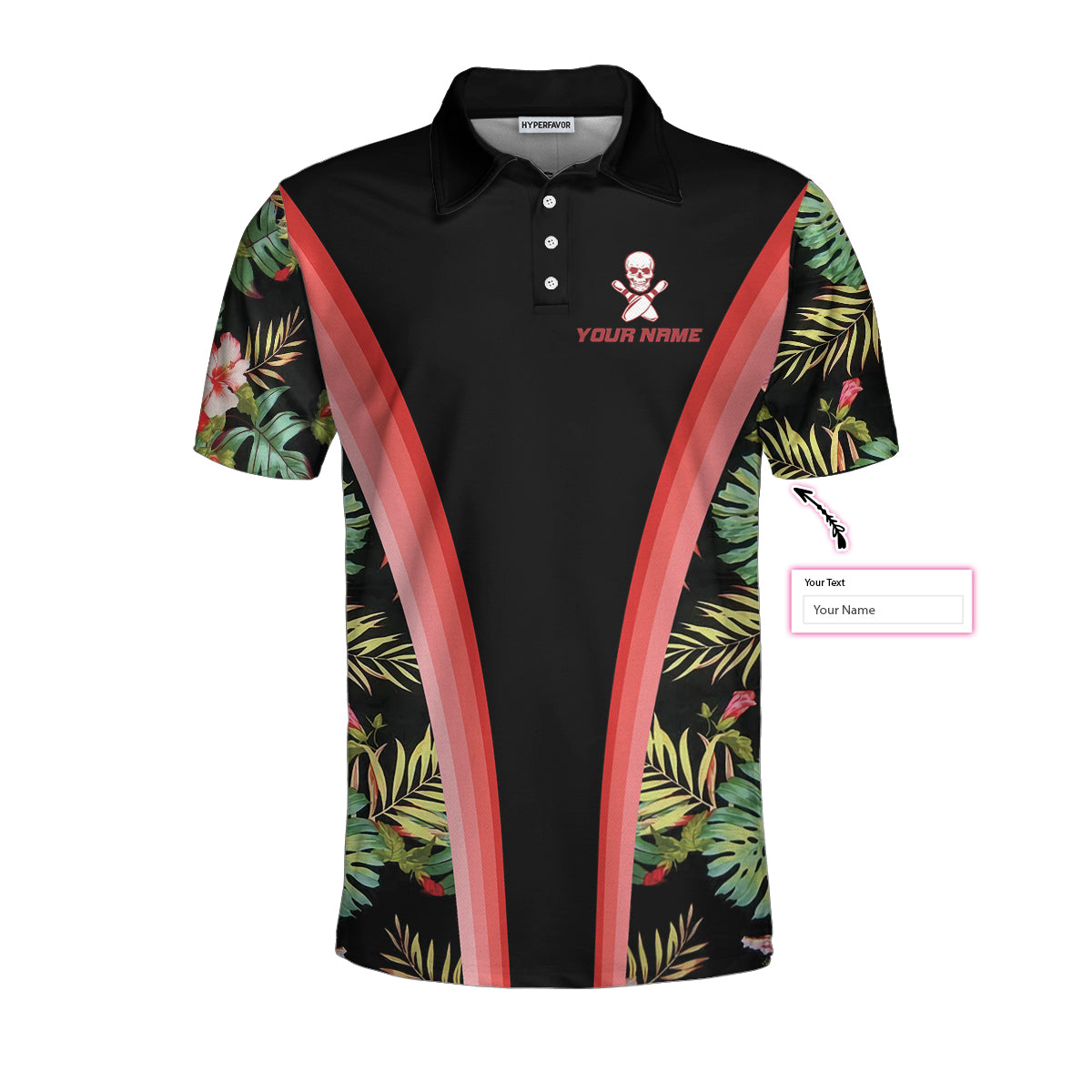 Bowling Skull Tropical Flower Custom Polo Shirt, Skull Floral Bowling Shirt For Bowlers, Cool Tropical Shirt Design