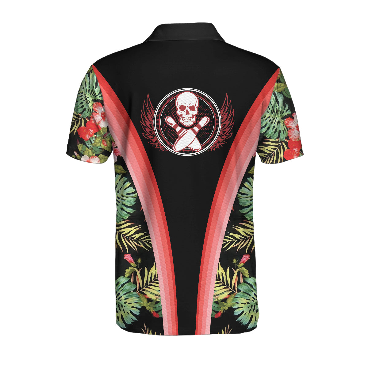 Bowling Skull Tropical Flower Custom Polo Shirt, Skull Floral Bowling Shirt For Bowlers, Cool Tropical Shirt Design