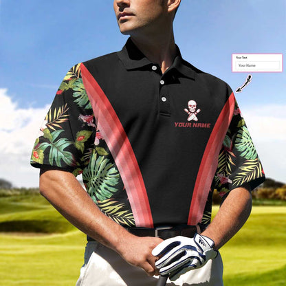 Bowling Skull Tropical Flower Custom Polo Shirt, Skull Floral Bowling Shirt For Bowlers, Cool Tropical Shirt Design