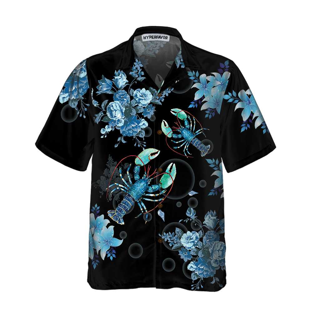 Retro Lobster Pattern Hawaiian Shirt, Unique Print Shirt For Adults