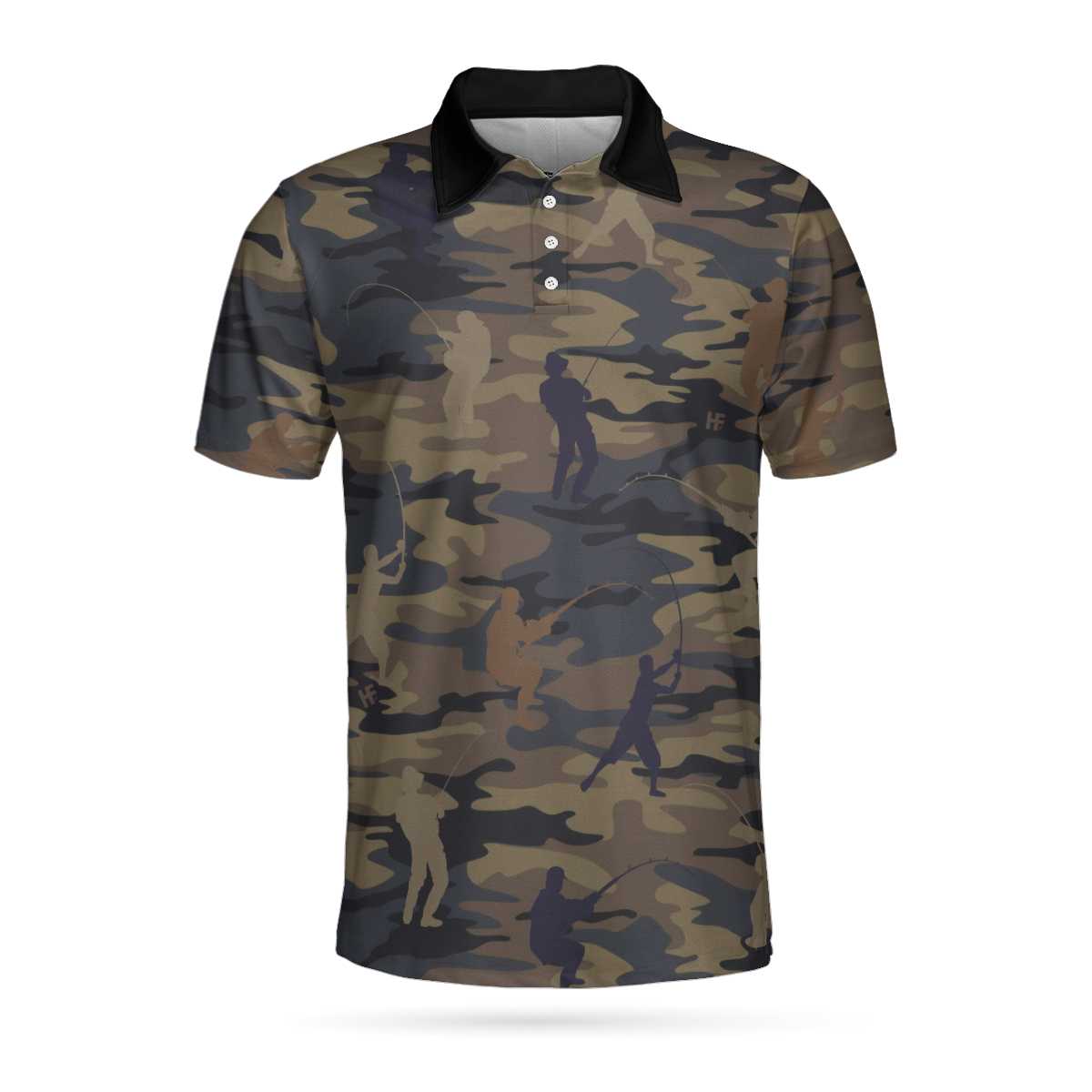 Custom Fishing Men Polo Shirt, Camouflage Fisherman Silhouette Vector Fishing Custom Polo Shirt, American Flag Polo Shirt, Fishing Shirt For Men, Best Gift for Fisherman