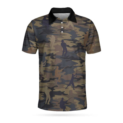Custom Fishing Men Polo Shirt, Camouflage Fisherman Silhouette Vector Fishing Custom Polo Shirt, American Flag Polo Shirt, Fishing Shirt For Men, Best Gift for Fisherman