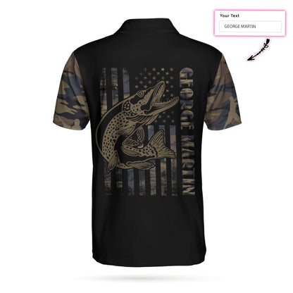 Custom Fishing Men Polo Shirt, Camouflage Fisherman Silhouette Vector Fishing Custom Polo Shirt, American Flag Polo Shirt, Fishing Shirt For Men, Best Gift for Fisherman