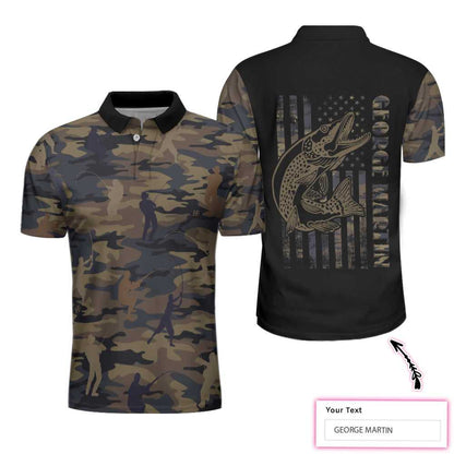 Custom Fishing Men Polo Shirt, Camouflage Fisherman Silhouette Vector Fishing Custom Polo Shirt, American Flag Polo Shirt, Fishing Shirt For Men, Best Gift for Fisherman