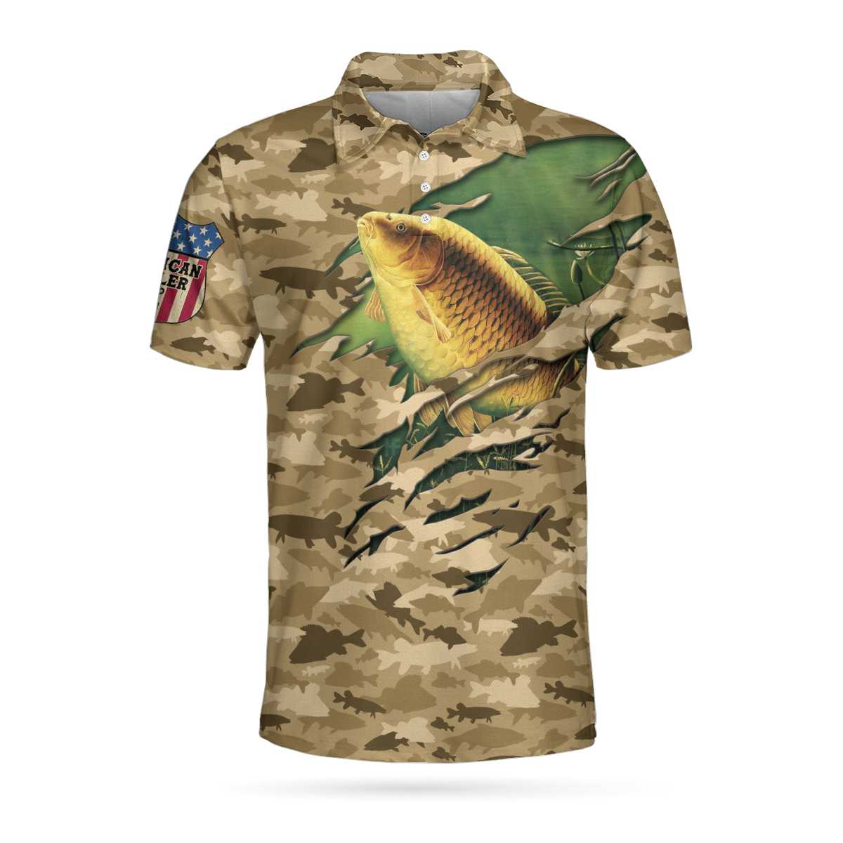 Personalized Camouflage American Flag Men Polo Shirt, Name Fishing Is My Game Custom Polo Shirt, Camo Fishing Shirt For Men