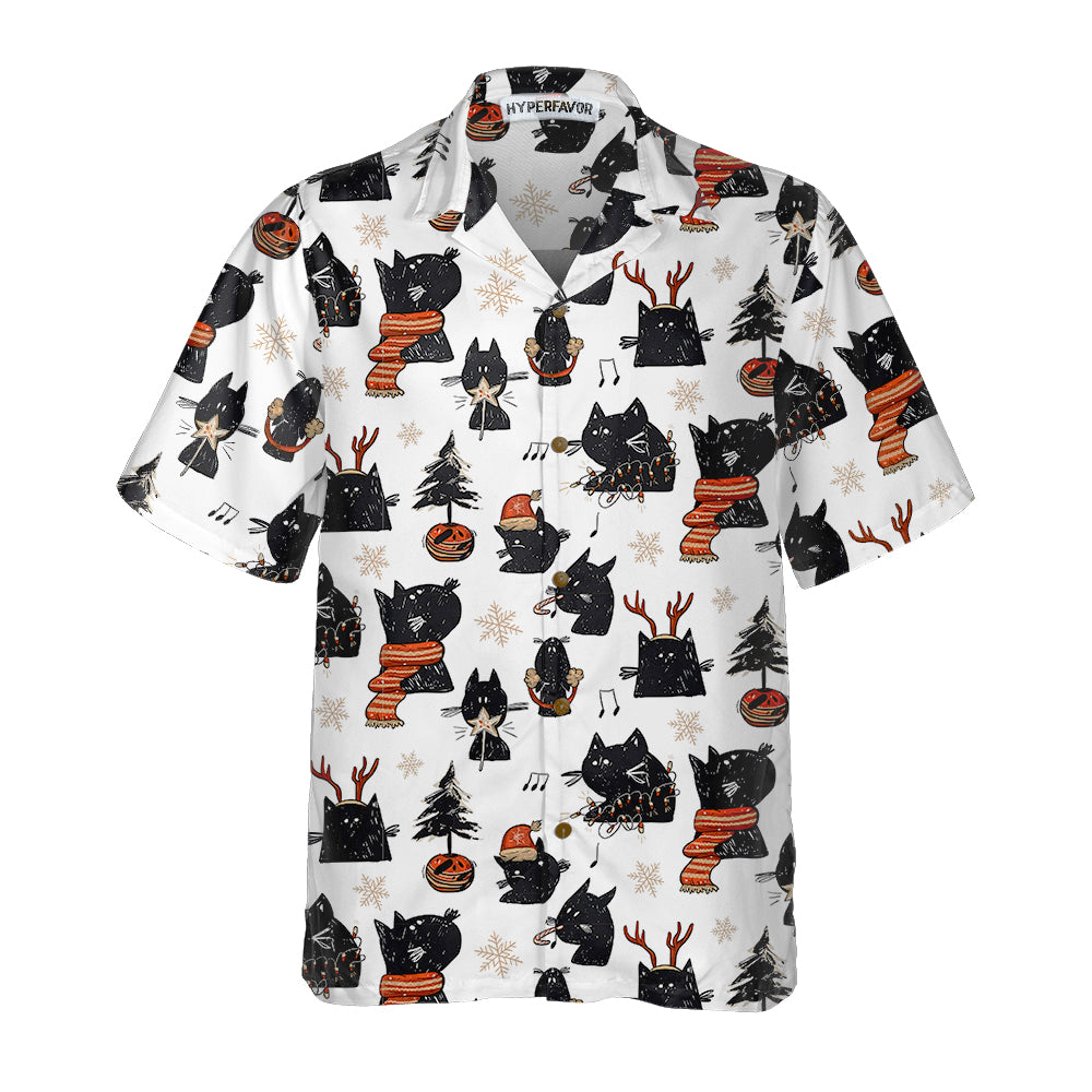 Cartoon Black Cat Merry Christmas Hawaiian Shirt, Funny Christmas Cat Shirt, Best Xmas Gift Idea, Best Gift For Cartoon Lover, Friend, Family