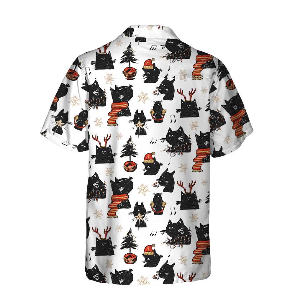 Cartoon Black Cat Merry Christmas Hawaiian Shirt, Funny Christmas Cat Shirt, Best Xmas Gift Idea, Best Gift For Cartoon Lover, Friend, Family