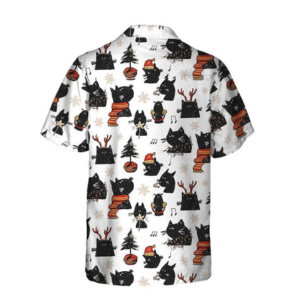 Cartoon Black Cat Merry Christmas Hawaiian Shirt, Funny Christmas Cat Shirt, Best Xmas Gift Idea, Best Gift For Cartoon Lover, Friend, Family