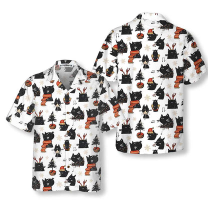 Cartoon Black Cat Merry Christmas Hawaiian Shirt, Funny Christmas Cat Shirt, Best Xmas Gift Idea, Best Gift For Cartoon Lover, Friend, Family
