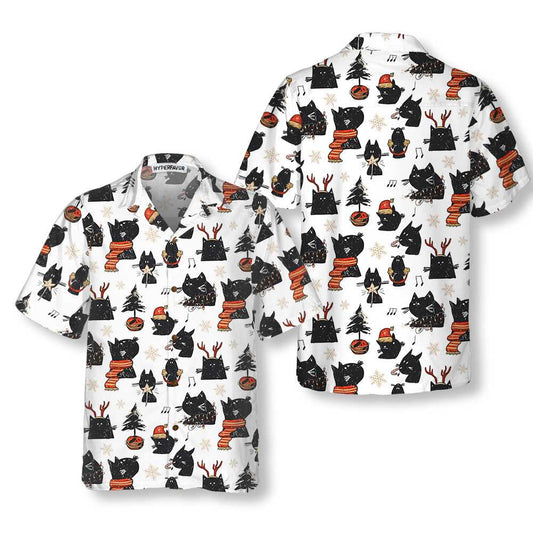 Cartoon Black Cat Merry Christmas Hawaiian Shirt, Funny Christmas Cat Shirt, Best Xmas Gift Idea, Best Gift For Cartoon Lover, Friend, Family