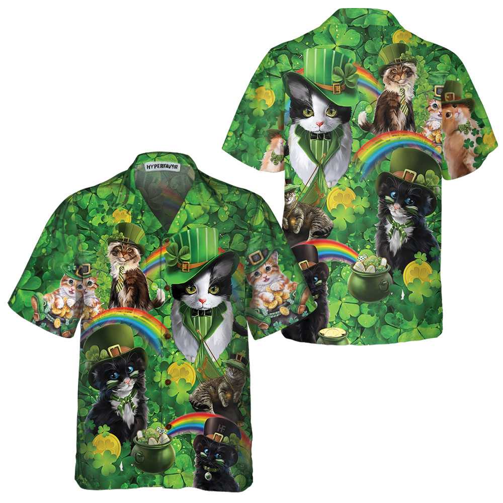Cats Saint Patrick's Day Hawaiian Shirt, St. Patricks Day Shirt, Cool St Patrick's Day Gift, Best Gift For Cat Lover, Friend, Family