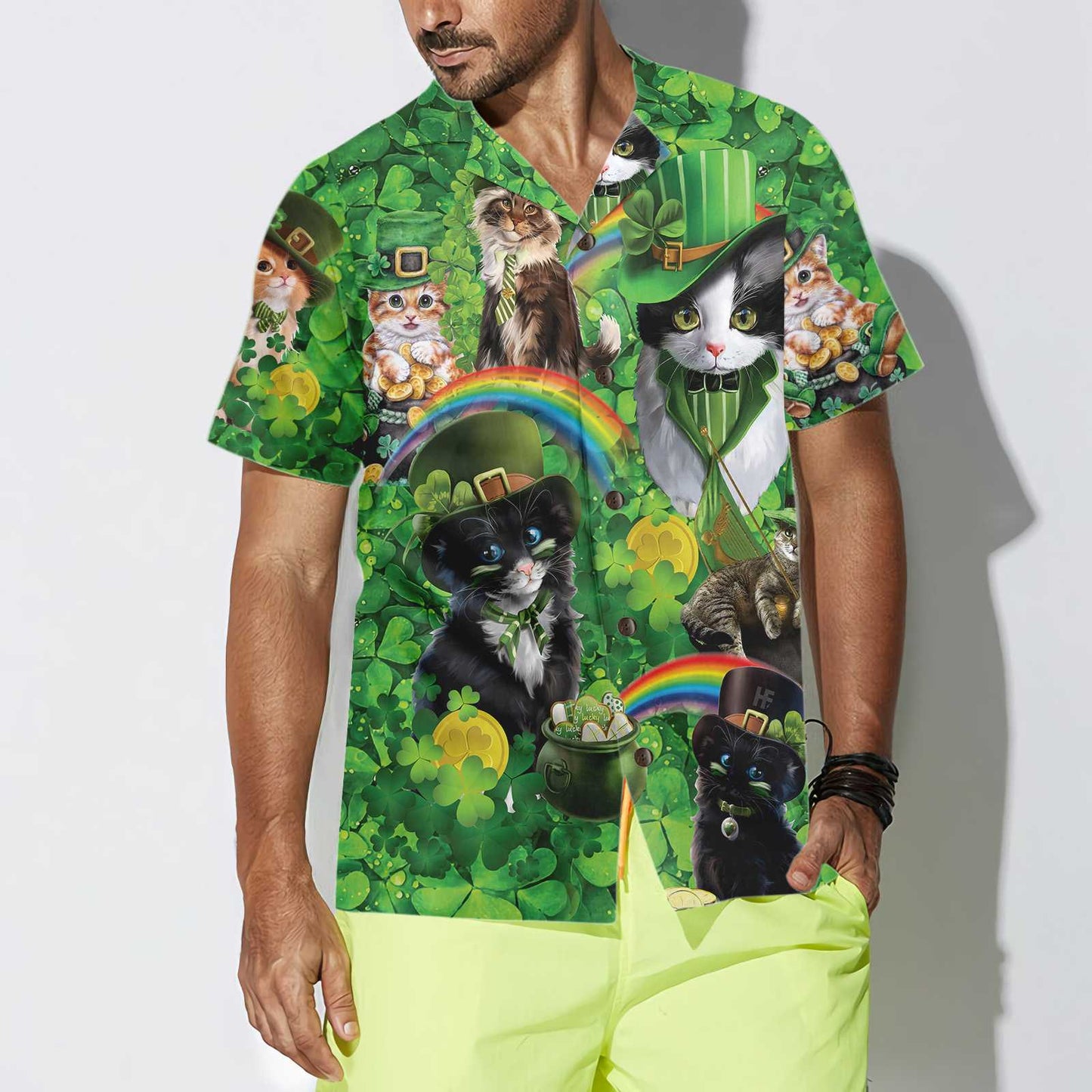 Cats Saint Patrick's Day Hawaiian Shirt, St. Patricks Day Shirt, Cool St Patrick's Day Gift, Best Gift For Cat Lover, Friend, Family