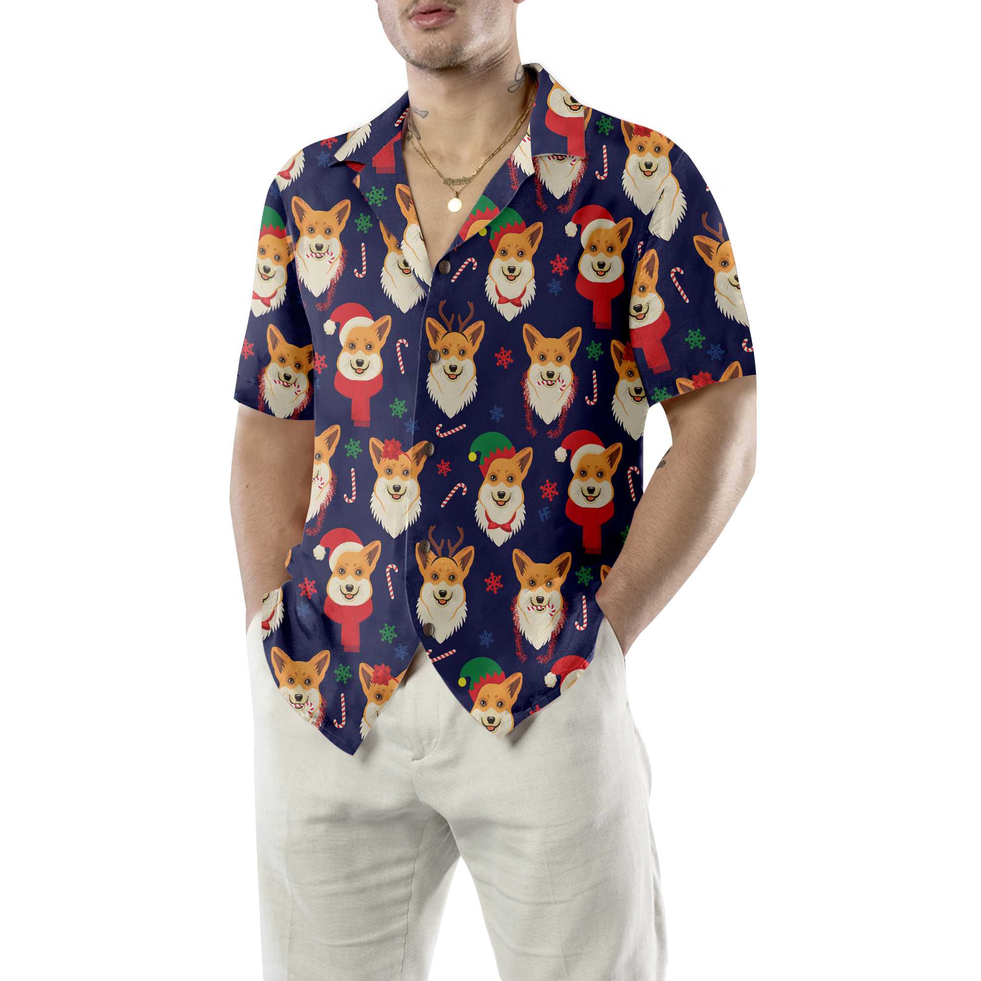 Christmas Corgis Pattern Hawaiian Shirt, Funny Corgi Dog Christmas Shirt, Christmas Gift For Dog Lovers, Friend, Family