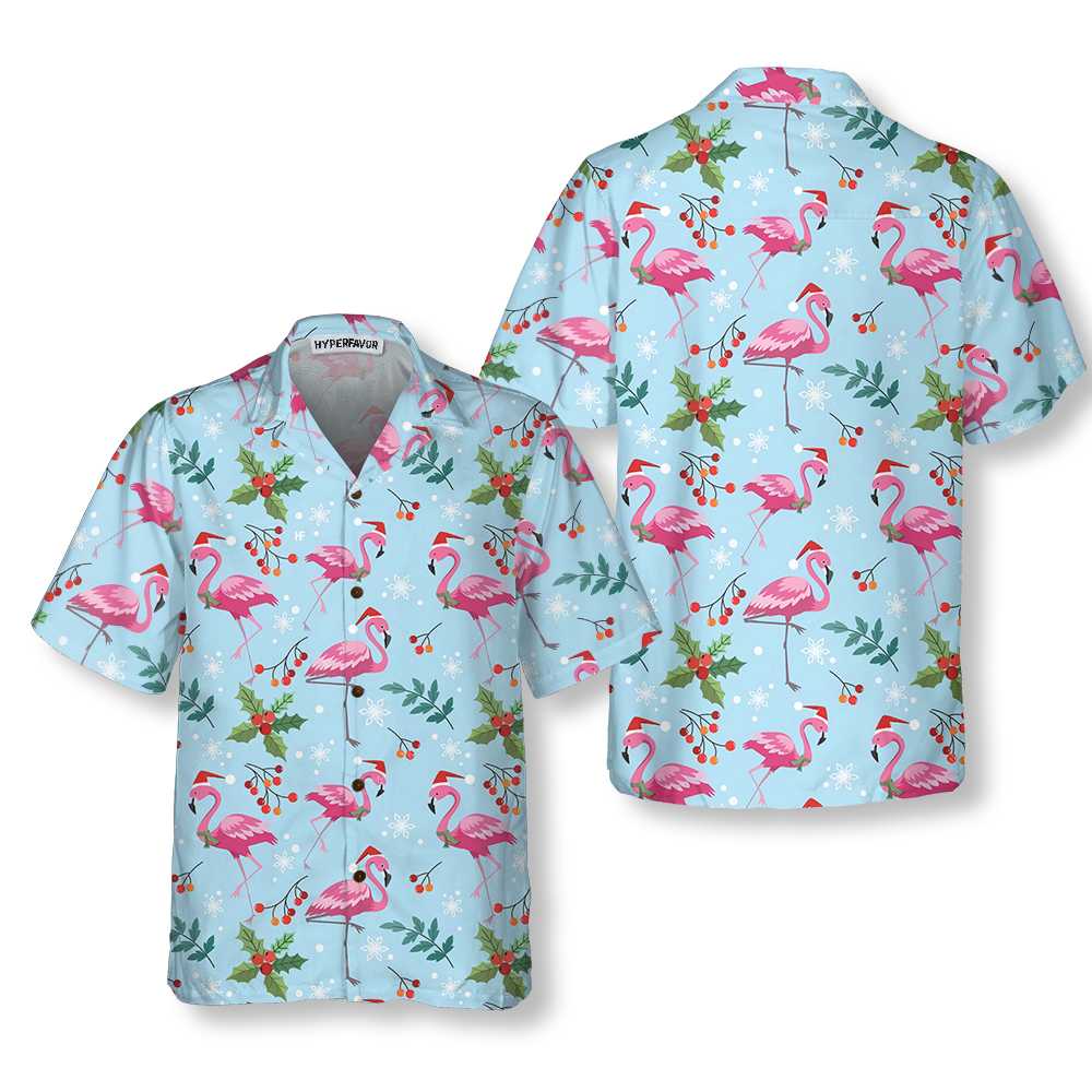 Christmas Flamingo Seamless Pattern Hawaiian Shirt, Christmas Flamingo Shirt, Best Xmas Gift Idea, Best Christmas Gift For lover, Friend, Family