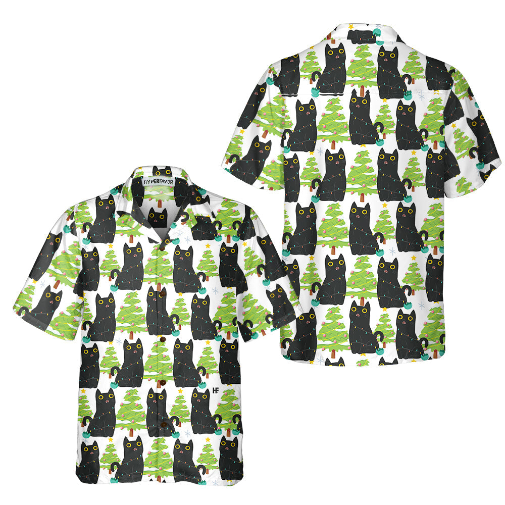 Christmas Funny Black Cat Hawaiian Shirt, Cute Christmas Hawaiian Shirt Gift For Men And Women, Best Christmas Gift For lover, Friend, Family
