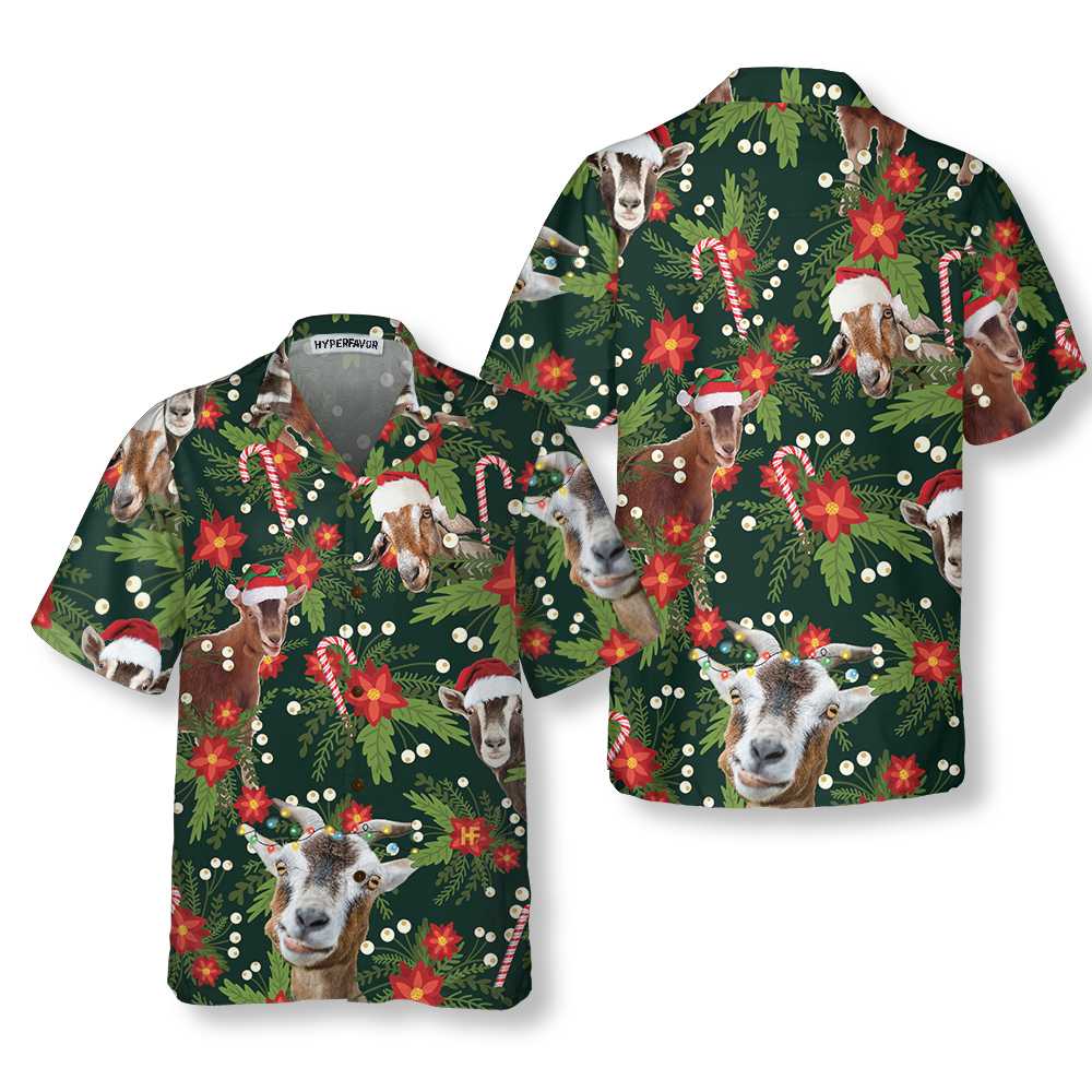 Christmas Goat With Poinsettia Flower Hawaiian Shirt, Funny Christmas Goat Shirt, Best Christmas Gift For lover, Friend, Family