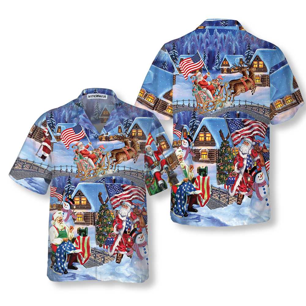Christmas Holiday Santa Patriot Hawaiian Shirt, American Flag Christmas Shirt, Unique Christmas Gift, Best Christmas Gift For lover, Friend, Family