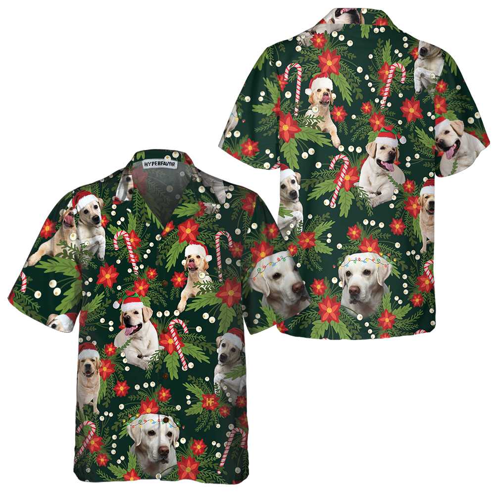 Christmas Labrador Retriever With Poinsettia Flower Hawaiian Shirt, Funny Labrador Shirt For Men & Women, Best Christmas Gift For Labrador Retriever lover, Friend, Family