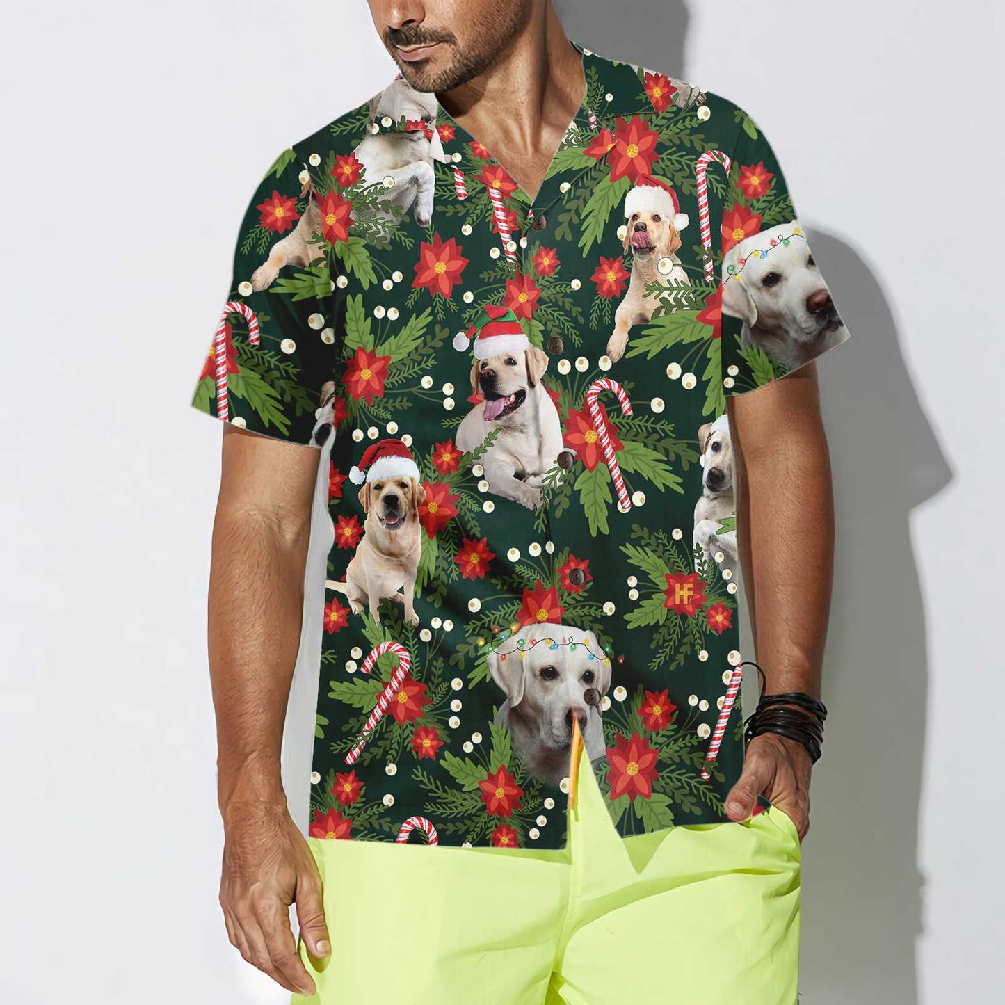 Christmas Labrador Retriever With Poinsettia Flower Hawaiian Shirt, Funny Labrador Shirt For Men & Women, Best Christmas Gift For Labrador Retriever lover, Friend, Family
