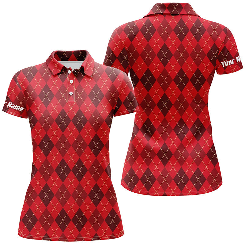 Christmas Plaid Argyle Pattern - Funny Christmas Women's Golf Polo Custom Name Shirt