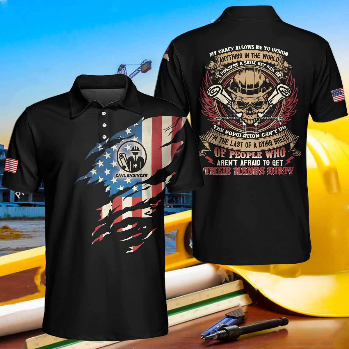 Civil Engineer My Craft Allows Me To Design Anything Skull Polo Shirt, American Flag Polo Shirt, Engineer Shirt For Men - Gift For Men