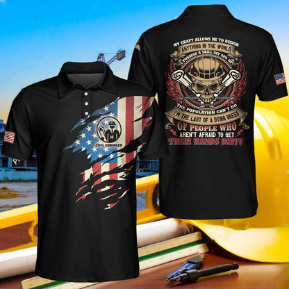 Civil Engineer My Craft Allows Me To Design Anything Skull Polo Shirt, American Flag Polo Shirt, Engineer Shirt For Men - Gift For Men