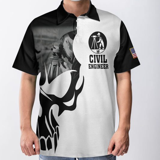 Civil Engineer Proud Skull Polo Shirt For Golf, If You Think You Can Do My Job Shirt, Best Engineer Shirt For Men