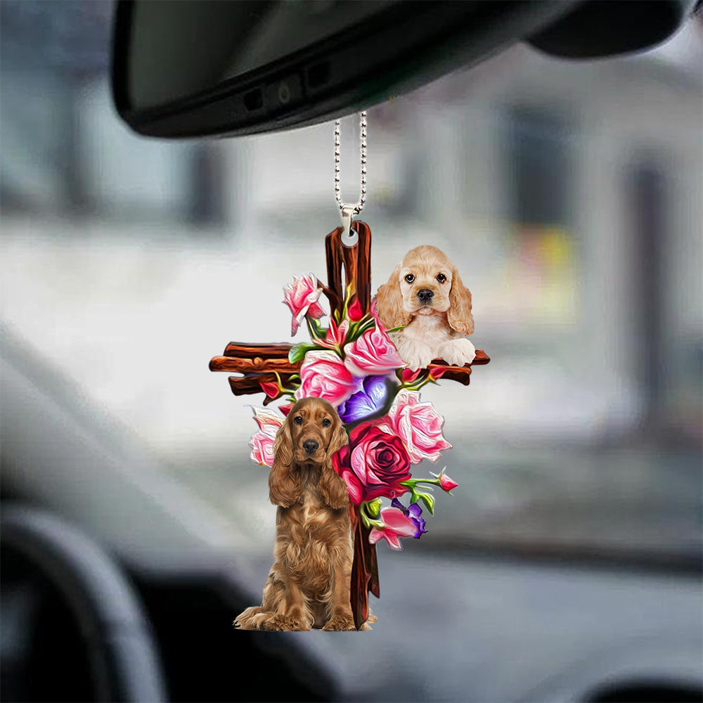 Cocker Spaniel Roses and Jesus Ornament - Dog Car Hanging Ornament - Gift For Dog Mom, Dog Lover, Dog Owner